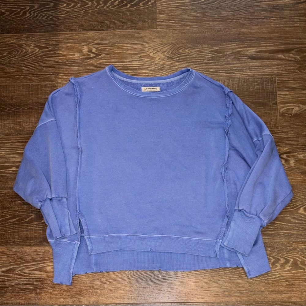 We The Free Camden Blue Raw-Edge Pullover Sweatshirt
